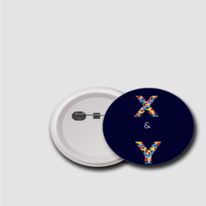 Badge (75mm) – X & Y Typography | Colorful Geometric Design