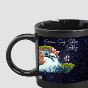Black Coffee Mug (11oz) – Dream, Sing, Shine Coldplay | Astronaut & Waterfall Starry Design