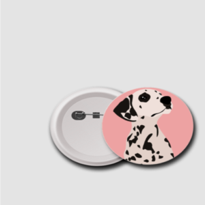 Badge (75mm) – Dalmatian Dog | Stylish Pink Background Design