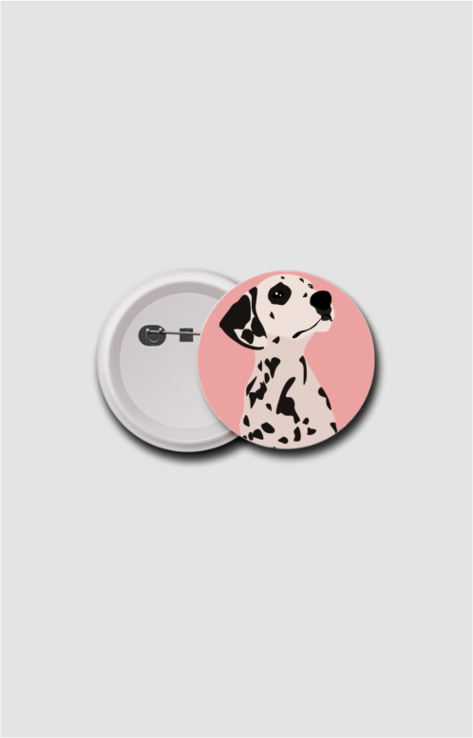 Badge (75mm) – Dalmatian Dog | Stylish Pink Background Design