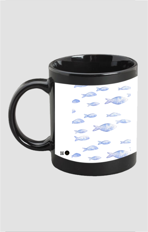 Black Coffee Mug (11oz) – Swimming Fishes | Artistic Marine Life Design