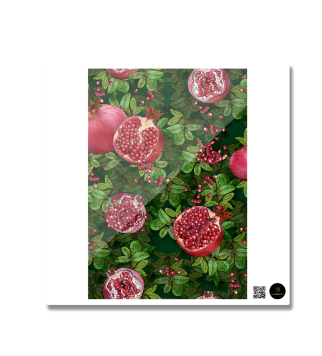 Fridge Magnet (Square) – Lush Pomegranate Plant | Botanical Fruit Aesthetic