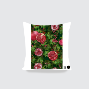 AOP Cushion Cover (16x16) – Lush Pomegranate Plant | Botanical Fruit Aesthetic