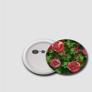 Badge (75mm) – Lush Pomegranate Plant | Botanical Fruit Aesthetic