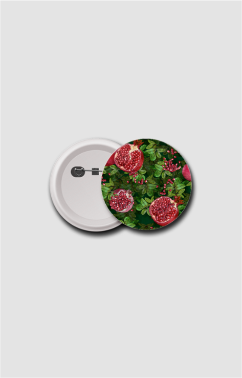 Badge (75mm) – Lush Pomegranate Plant | Botanical Fruit Aesthetic