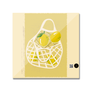 Square Fridge Magnet – Artistic Lemon Net Bag Illustration