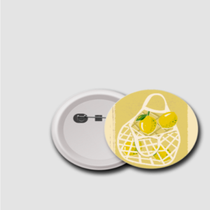 75mm Badge – Lemons in a White Net Bag Artistic Illustration