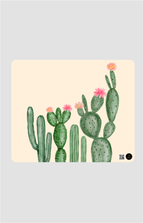 Square Mouse Pad – Watercolor Wild Cactus with Floral Tips