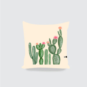 16x16 AOP Cushion Cover – Watercolor Wild Cactus with Floral Tips