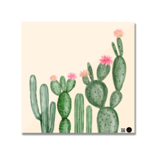 Square Fridge Magnet – Watercolor Wild Cactus with Floral Tips