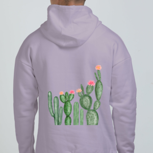 Oversized Hoodie – Watercolor Wild Cactus with Floral Tips