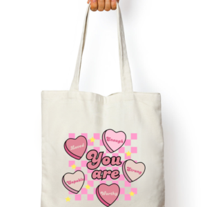 Unisex Tote Bag with Zipper - "You Are" with Hearts Illustrating Capabilities (White, Standard Size)