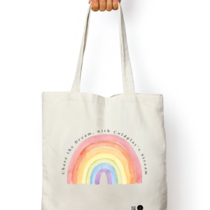 White Tote Bag with Zipper - Chase the Dream | Whimsical Watercolor Rainbow Design