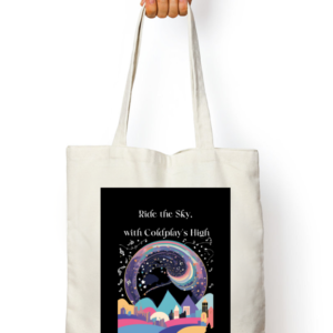 White Zipper Tote Bag – Ride the Sky, with Coldplay's High | Vibrant Cityscape