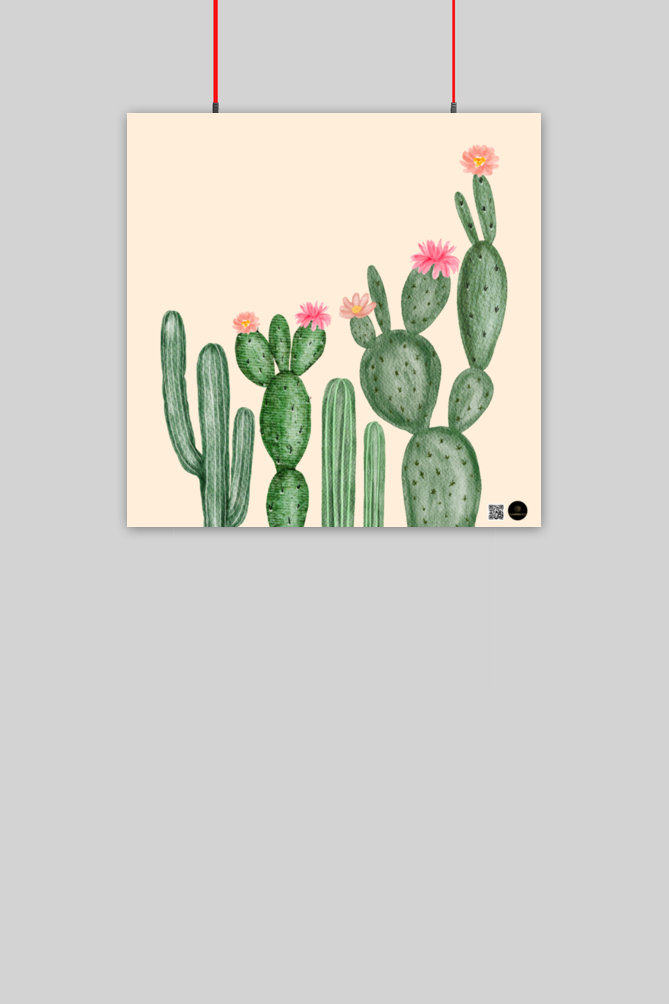 10x10 Poster – Watercolor Wild Cactus with Floral Tips