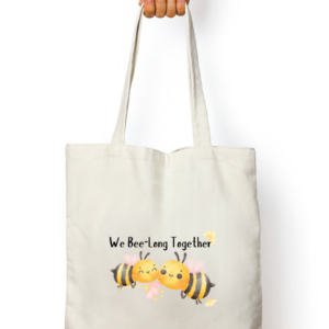 Tote Bag Zipper - We Bee-long Together (White & Red, Standard Size)