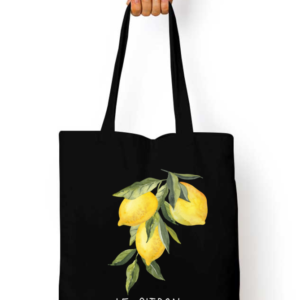 Tote Bag Zipper – Le Citron | Elegant Lemon Branch Design (Black, Navy Blue, Bottle Green, Red, Maroon)