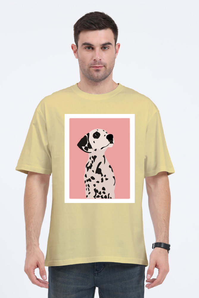 Oversized Standard T-Shirt (XS-XXL) – Dalmatian Dog | Stylish Pink Background Design