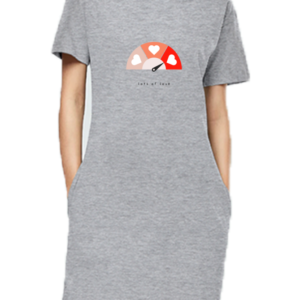 "Lots of Love" Love-O-Meter Printed T-Shirt Dress – White & Grey Melange – Sizes S-XL