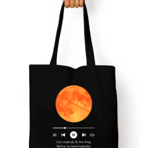 "Can Anybody Fly This?" Black Tote Bag – Coldplay-Inspired Celestial Aesthetic