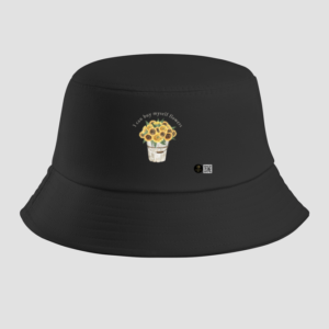 Unisex Bucket Hat - "I Can Buy Myself Flowers" with Sunflower Bouquet (Black, Standard Size)