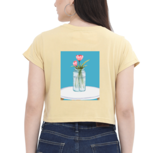 Female Crop Top (XS-XXL) – Floral Vase | Elegant Botanical Tabletop Design