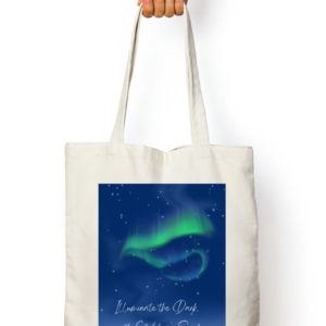 Tote Bag Zipper - Illuminate the Dark, with Coldplay’s Spark | Cosmic Green Aurora Design