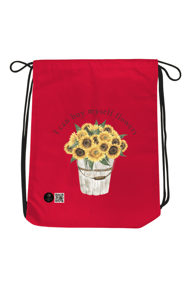 Drawstring Bag - "I Can Buy Myself Flowers" with Sunflower Bouquet Design - Image 2
