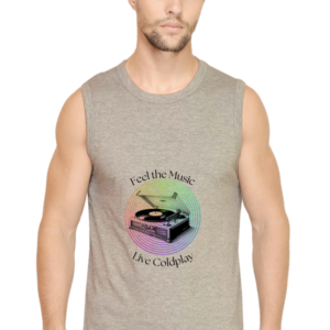 Male Sleeveless T-Shirt – Feel the Music, Live Coldplay Vintage Record Design