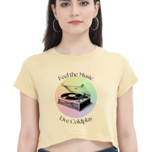 Female Crop Top – Feel the Music, Live Coldplay Vintage Record Design