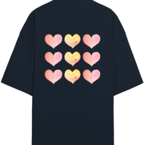 Oversized T-shirt - Dripping Hearts Watercolor Design