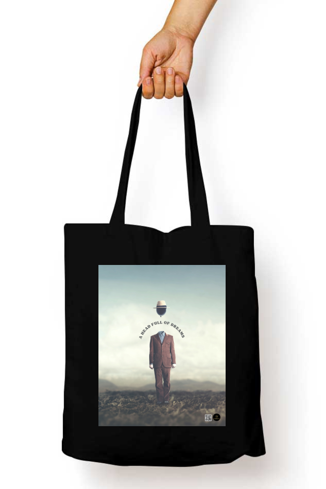 Tote Bag Zipper – A Head Full of Dreams | Surreal Floating Head Design