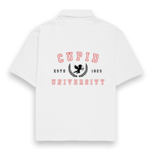 Unisex Oversized Shirt - "Cupid University" with Cupid Design (White, Light Baby Pink, Sizes S-3XL)