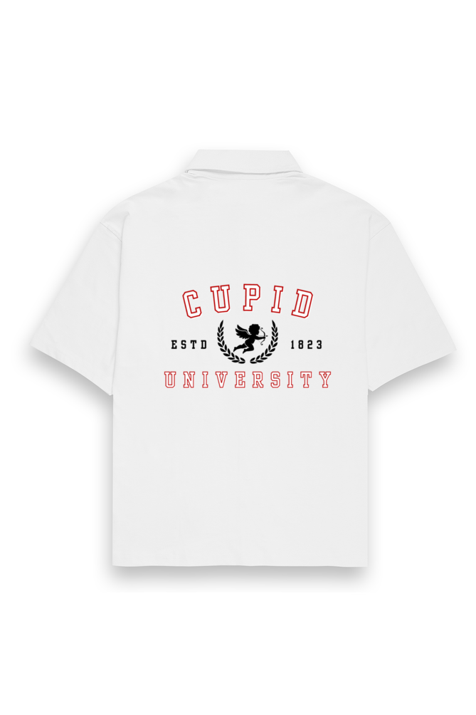 Unisex Oversized Shirt - "Cupid University" with Cupid Design (White, Light Baby Pink, Sizes S-3XL)