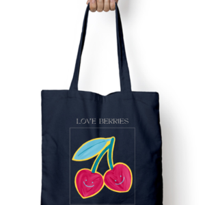 Zipper Tote Bag - "Love Berries" with Two Berries (Black, Navy Blue, Red | Standard Size)