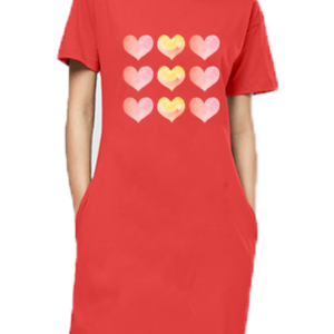 Dripping Heart Grid - Cotton T-shirt Dress