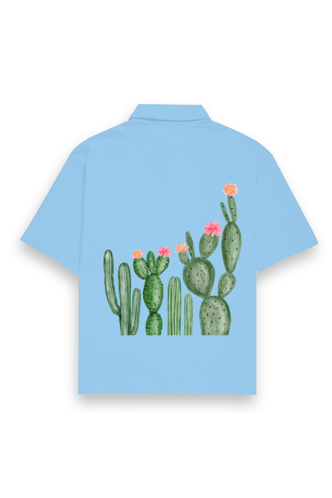 Oversized Shirt – Watercolor Wild Cactus with Floral Tips