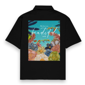 "Beautiful World" – Coldplay-Inspired Unisex Oversized Black Shirt | Quantum Dot Gold Collection