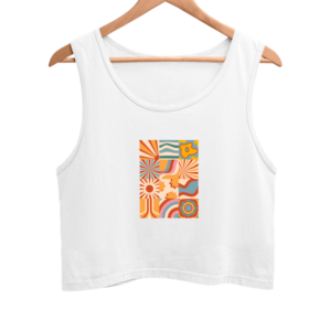 Female Crop Tank (XS-XXL) – Vibrant Fusion | Colorful Artistic Collage
