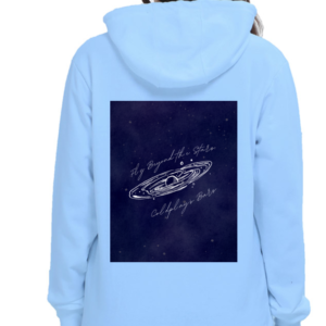 Female Hoodie – Fly Beyond the Stars, Coldplay’s Bars Galaxy Illustration with Starry Background
