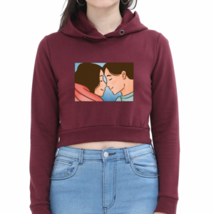 Couple Forehead Touch Cropped Hoodie – Female – Sizes XS to XXL – Maroon, Black