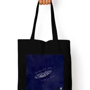 Tote Bag with Zipper – Fly Beyond the Stars, Coldplay’s Bars Galaxy Illustration with Starry Background