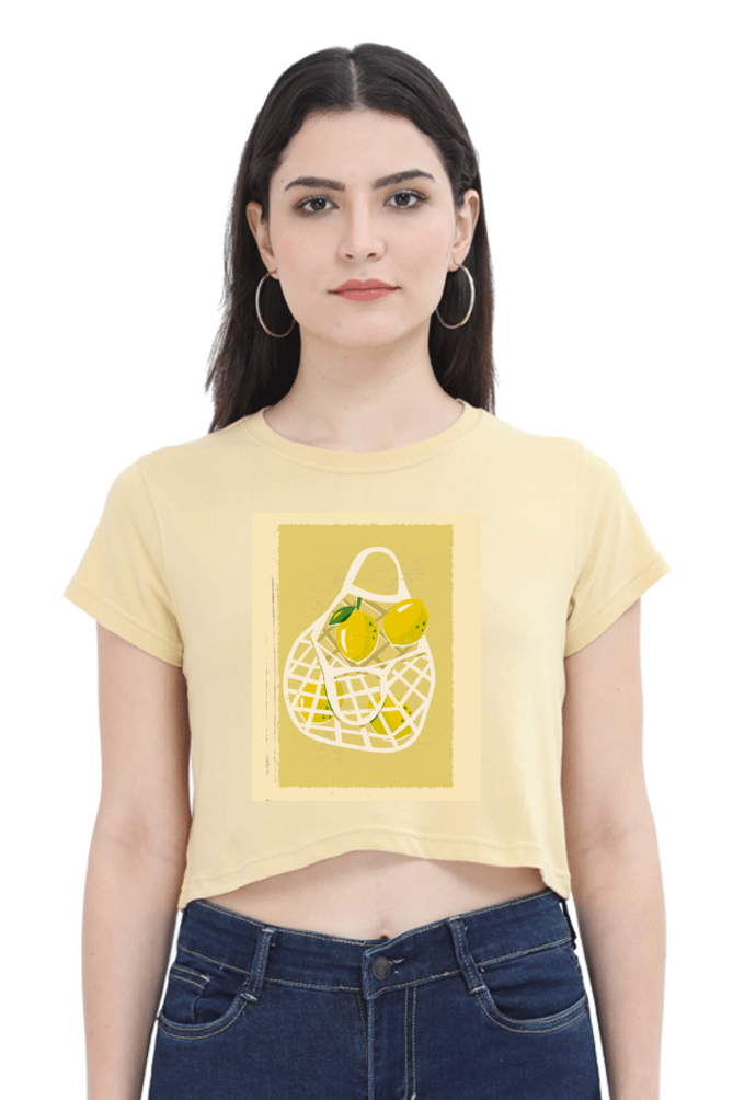 Female Crop Top – Artistic Lemon Net Bag Illustration