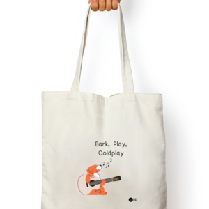 Tote Bag Zipper – Bark, Play, Coldplay Dog Guitar Design