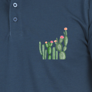 Male Polo T-Shirt – Watercolor Wild Cactus with Floral Tips