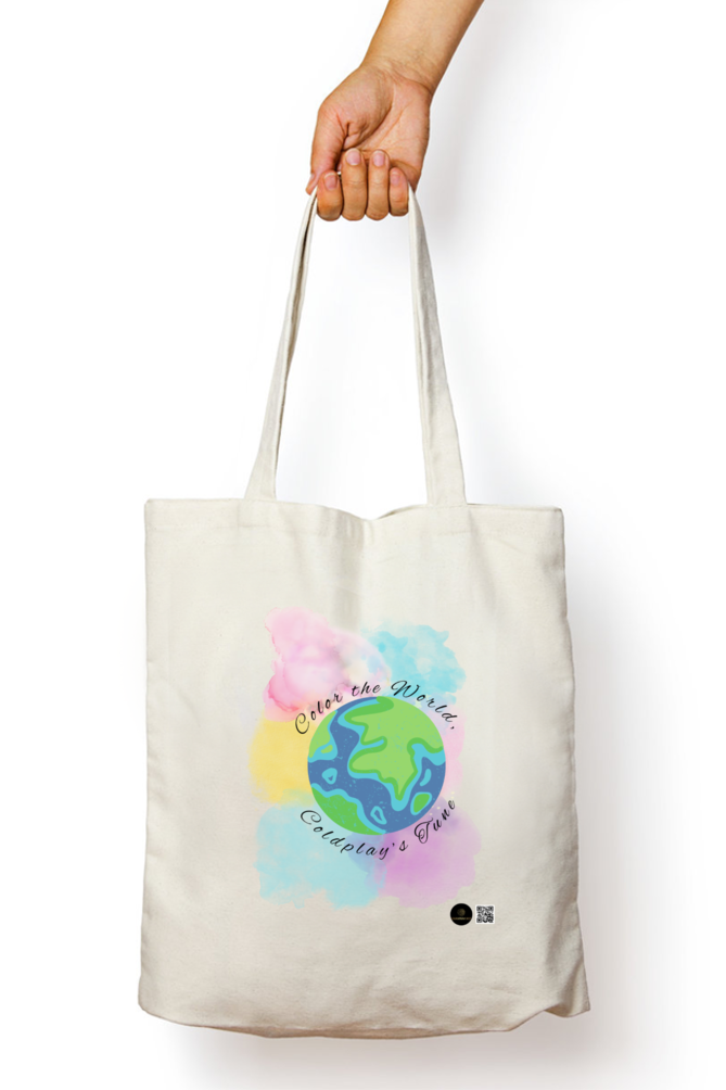Tote Bag Zipper – Color the World, Coldplay’s Tune with Earth Illustration