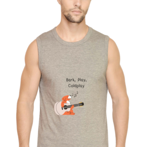 Men’s Sleeveless T-Shirt – Bark, Play, Coldplay Dog Guitar Design