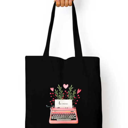 Black "Be Mine" Typewriter Cotton Tote Bag – Multiple Colors – Standard Size