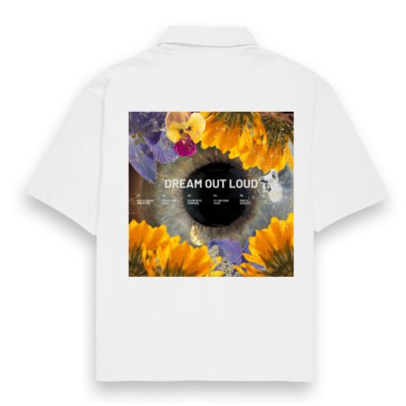White "Dream Out Loud" – Coldplay-Inspired Unisex White Oversized Shirt | Quantum Dot Gold Collection