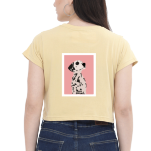 Female Crop Top (XS-XXL) – Dalmatian Dog | Stylish Pink Background Design